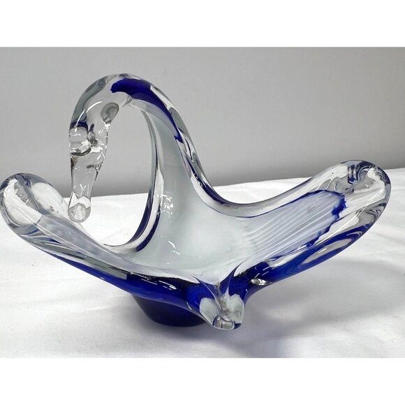 Handcrafted Glass Swan Elegant Clear & Blue Art Decor For Home - Picture 2 of 7